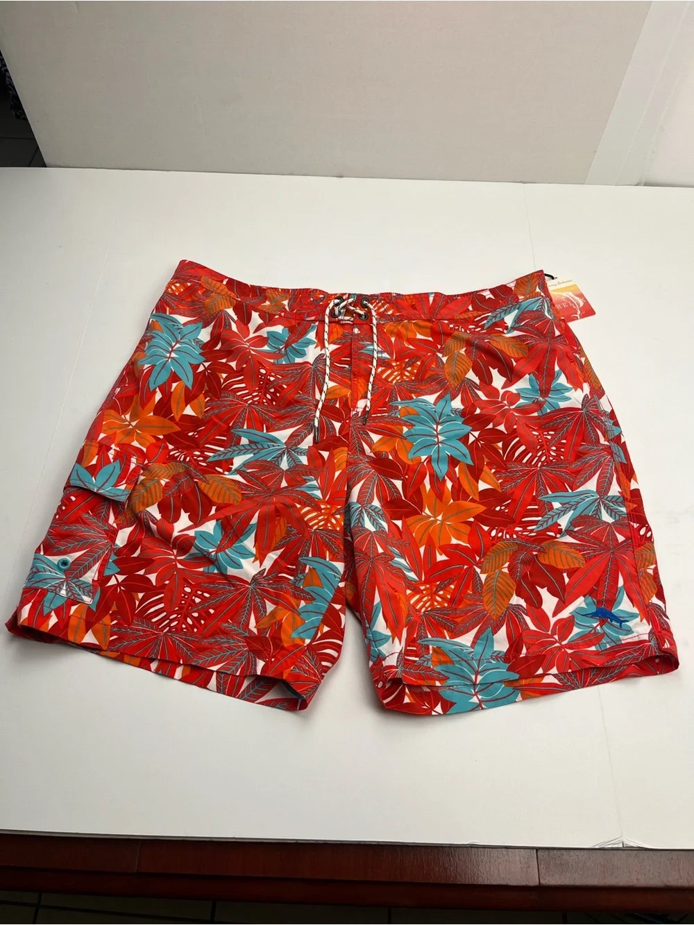 Tommy Bahama Relax Mens XXL Mesh Lined Swim Trunk Hawaiian Red Orange Cargo NEW